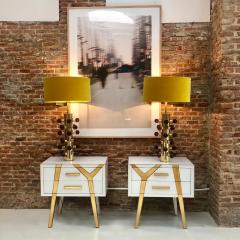 Mid Century Modern Style Pair of Brass and Murano Glass Italian Table Lamps - 1087700