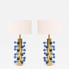 Mid Century Modern Style Pair of Brass and Murano Glass Italian Table Lamps - 1834326