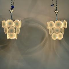 Mid Century Modern Style Small White Murano Glass Disk Chandeliers Pendants - 3376953