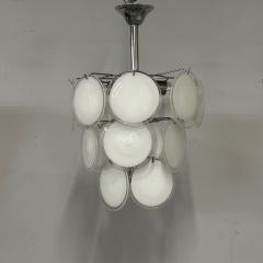 Mid Century Modern Style Small White Murano Glass Disk Chandeliers Pendants - 3376958