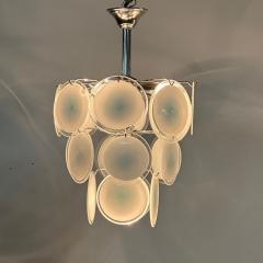 Mid Century Modern Style Small White Murano Glass Disk Chandeliers Pendants - 3376959