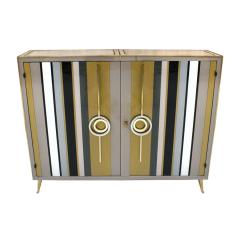 Mid Century Modern Style Solid Wood Colored Glass and Brass Italian Commode - 1890609