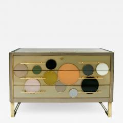 Mid Century Modern Style Solid Wood Glass and Brass Large Italian Commode - 1892149