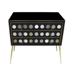 Mid Century Modern Style Solid Wood Murano Glass and Brass Italian Commode - 1889425