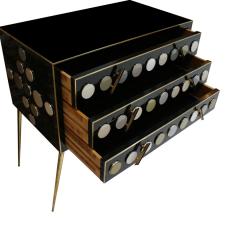 Mid Century Modern Style Solid Wood Murano Glass and Brass Italian Commode - 1889426