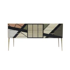 Mid Century Modern Style Solid Wood and Colored Glass Italian Sideboard - 2810382