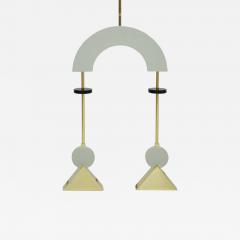 Mid Century Modern Style White Lacquered Wood and Bronze Pendant Lamp - 1232091