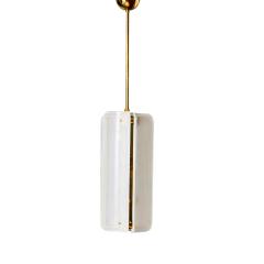Mid Century Modern Style White Murano Glass And Brass Italian Pendant Lamp - 4504447