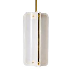 Mid Century Modern Style White Murano Glass And Brass Italian Pendant Lamp - 4504448