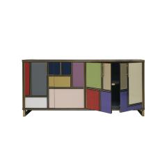 Mid Century Modern Style Wood Colored Glass and Brass Italian Sideboard - 2252689