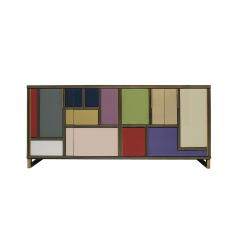 Mid Century Modern Style Wood Colored Glass and Brass Italian Sideboard - 2252690