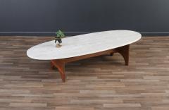 Mid Century Modern Surfboard Coffee Table with Travertine Stone Top - 3698290