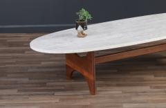 Mid Century Modern Surfboard Coffee Table with Travertine Stone Top - 3698291