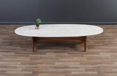 Mid Century Modern Surfboard Coffee Table with Travertine Stone Top - 3698292