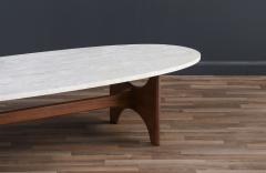 Mid Century Modern Surfboard Coffee Table with Travertine Stone Top - 3698293