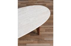 Mid Century Modern Surfboard Coffee Table with Travertine Stone Top - 3698295