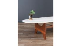 Mid Century Modern Surfboard Coffee Table with Travertine Stone Top - 3698296