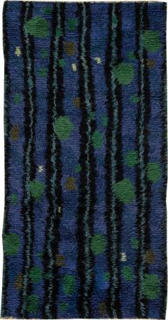Mid Century Modern Swedish Rya Rug in Lapis Blue Emerald Green and Black - 2442439