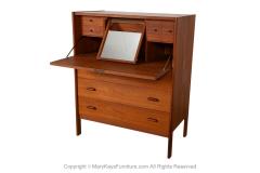 Mid Century Modern Teak Secretary Desk Vanity with Mirror - 3928557