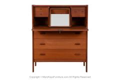 Mid Century Modern Teak Secretary Desk Vanity with Mirror - 3928564