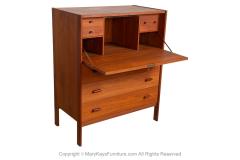 Mid Century Modern Teak Secretary Desk Vanity with Mirror - 3928566