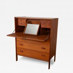 Mid Century Modern Teak Secretary Desk Vanity with Mirror - 3930948