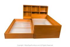 Mid Century Modern Teak Single Twin Size Trundle Bookcase Headboard Bed - 3033206