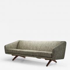 Mid Century Modern Three Seater Sofa with Wooden Cross Legs Europe ca 1950s - 2775088