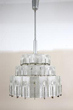 Mid Century Modern Three Tier Glass Chandelier by Rupert Nikoll Austria 1950s - 3717725