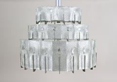 Mid Century Modern Three Tier Glass Chandelier by Rupert Nikoll Austria 1950s - 3717727