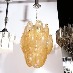 Mid Century Modern Three Tier Leaf Form Chandelier in Crushed Gold Murano Glass - 2908883