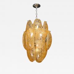 Mid Century Modern Three Tier Leaf Form Chandelier in Crushed Gold Murano Glass - 2910646