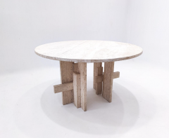 Mid Century Modern Travertine Dining Table by Willy Ballez 1970s - 3399679