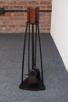 Mid Century Modern Triangular Guitar Pick Form Fire Tool Set in Walnut and Iron - 4380701