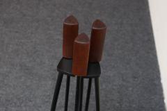 Mid Century Modern Triangular Guitar Pick Form Fire Tool Set in Walnut and Iron - 4380712