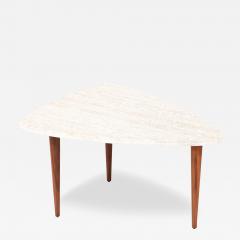 Mid Century Modern Triangular Travertine Stone Top Side Table - 3017978