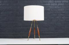 Mid Century Modern Tripod Brass Walnut Table Lamp - 4304211