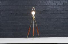 Mid Century Modern Tripod Brass Walnut Table Lamp - 4304213
