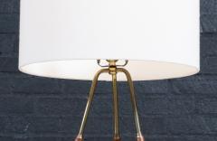 Mid Century Modern Tripod Brass Walnut Table Lamp - 4304217