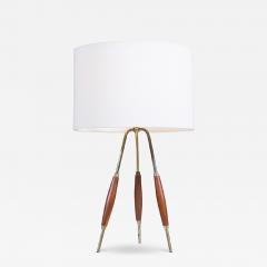 Mid Century Modern Tripod Brass Walnut Table Lamp - 4305652