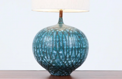 Mid Century Modern Turquoise Glaze Ceramic Table Lamp - 2455902