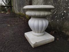 Mid Century Modern Two Piece French Concrete Bulbous Fluted Planter on Stand - 4186957