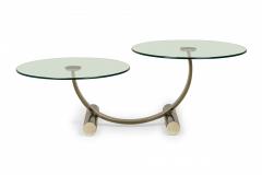 Mid Century Modern Two Tier Circular Glass Silver Metal Frame Coffee Table - 4658228
