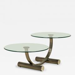 Mid Century Modern Two Tier Circular Glass Silver Metal Frame Coffee Table - 4708928