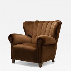 Mid Century Modern Upholstered Lounge Chair with Rolled Arms Denmark 1940s - 4623831