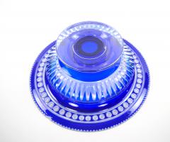 Mid Century Modern Val Saint Lambert Cobalt Blue Diamond Cut Crystal Centerpiece - 4794270