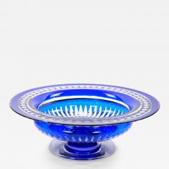 Mid Century Modern Val Saint Lambert Cobalt Blue Diamond Cut Crystal Centerpiece - 4796287