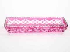 Mid Century Modern Val Saint Lambert Pink Crystal Cut and Etched Vanity Tray - 4795333