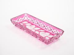 Mid Century Modern Val Saint Lambert Pink Crystal Cut and Etched Vanity Tray - 4795337