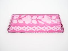Mid Century Modern Val Saint Lambert Pink Crystal Cut and Etched Vanity Tray - 4795338